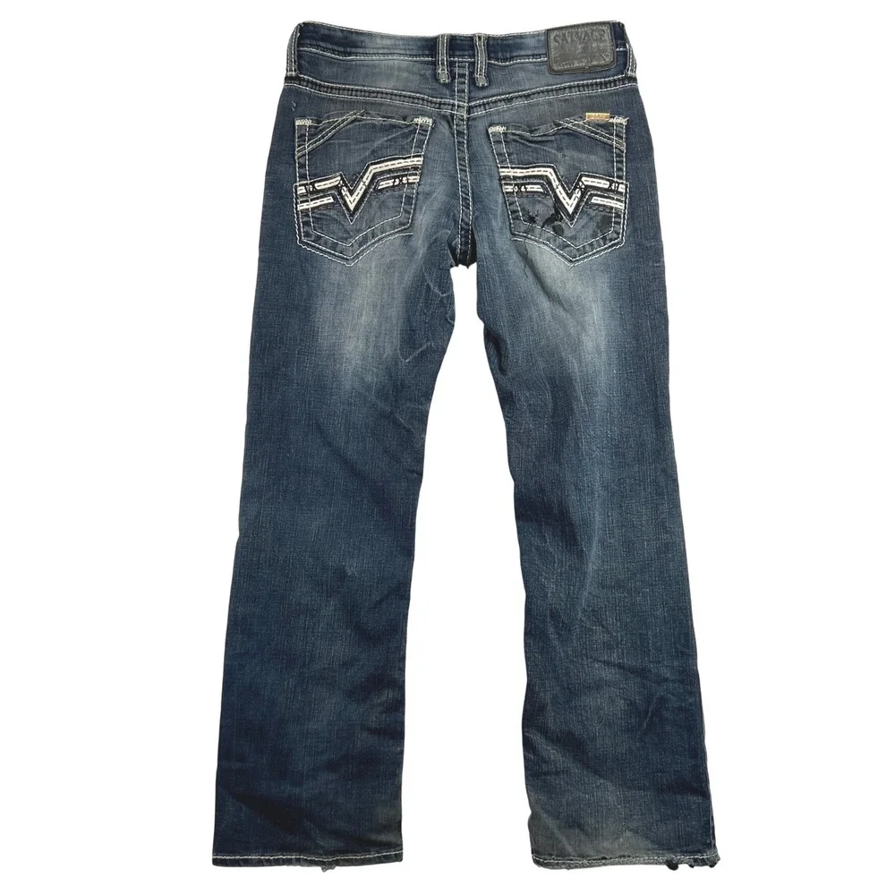 Salvage Mayhem Bootcut Distressed Denim Jeans Men 33x30‎ Grunge Y2K Buckle